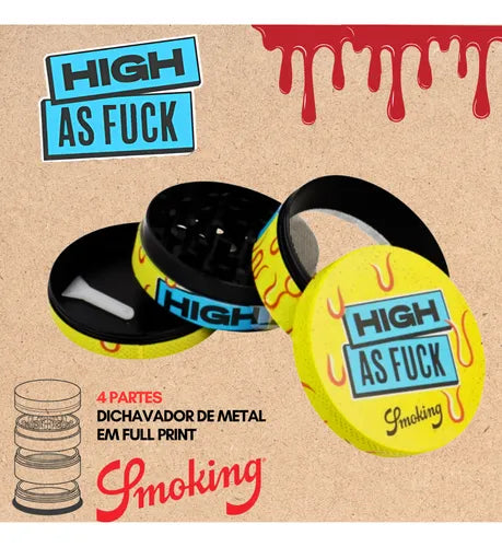 Dichavador de Metal High as Fuck XL 4 Partes Smoking